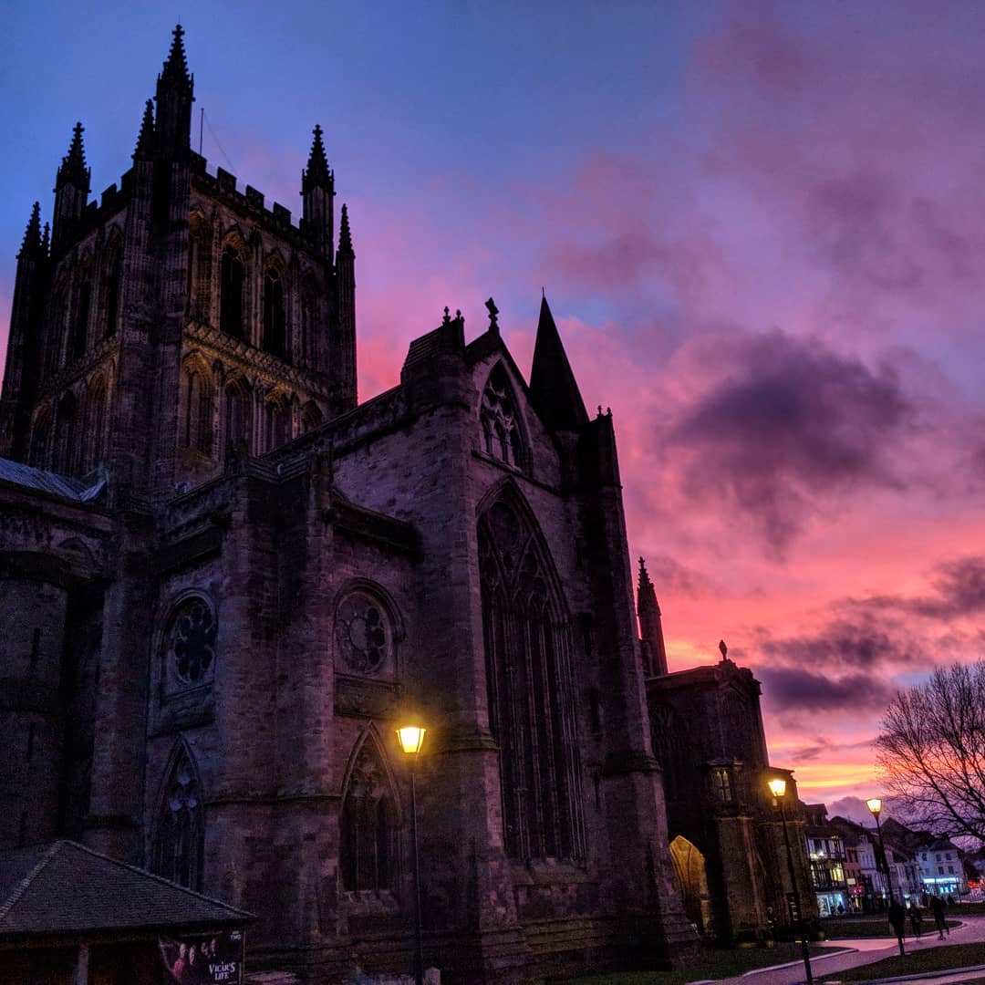 'ereforde Cathedral at Sunset