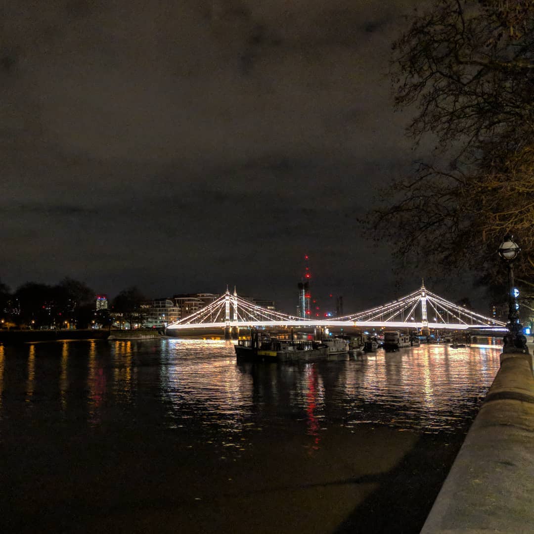 I was late last night coming home on the bike and decided to try out the other side of the river rather than going through Battersea park. Stopped to take a quick photo of Albert Bridge