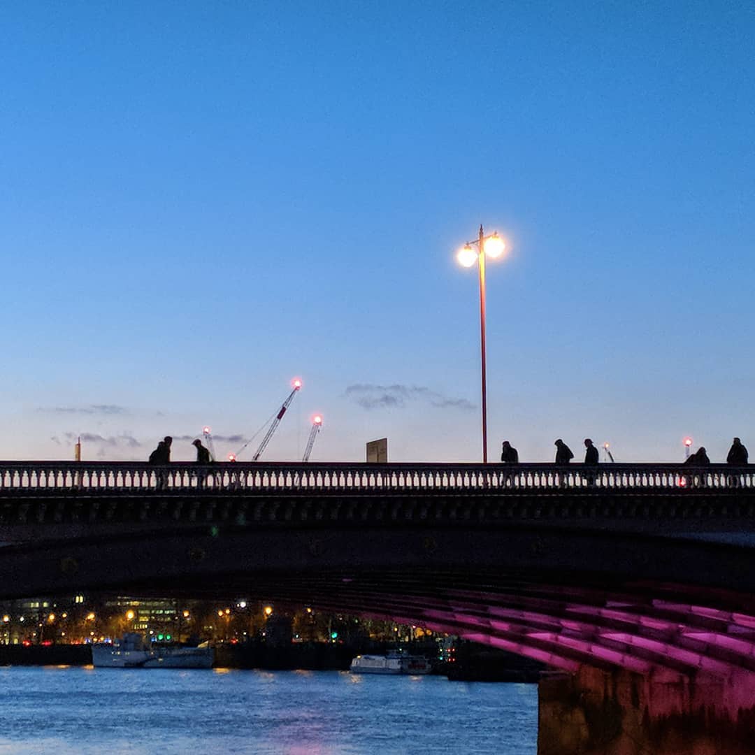Cold evening bridge-crossers