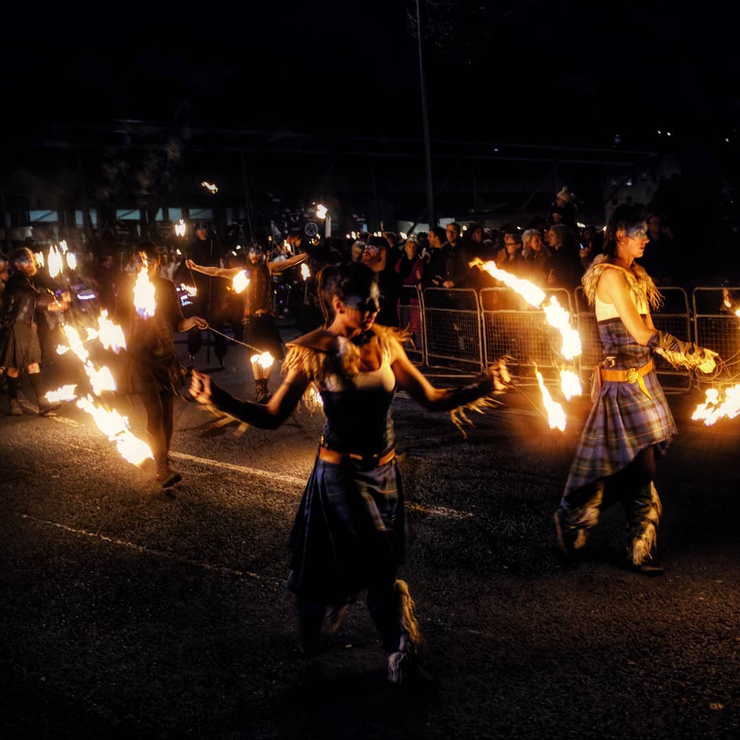 Dancers chase the fire spirits away - Edinburgh, Dec 2018
