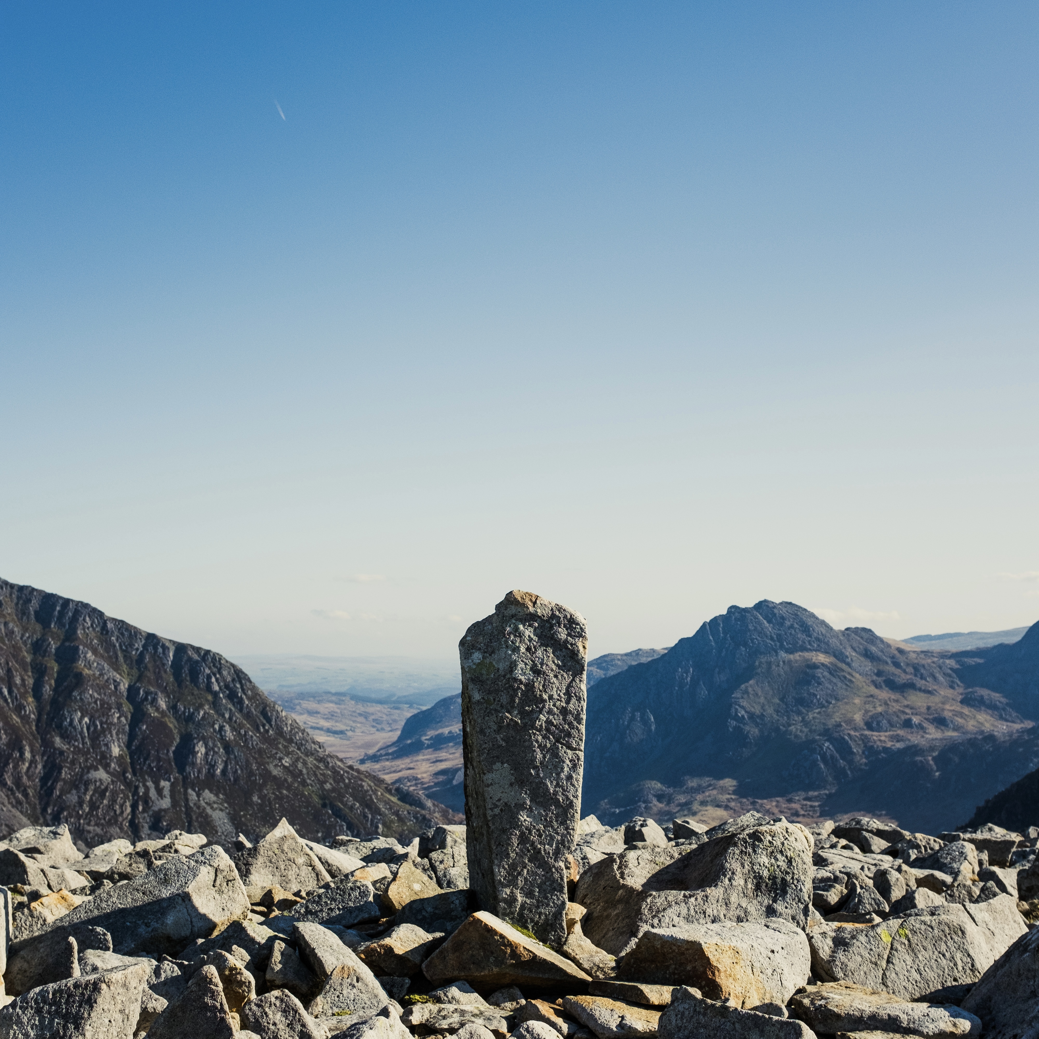 Trig point with a view to _Tryfan_ and _Pen Yr Ole Wen_