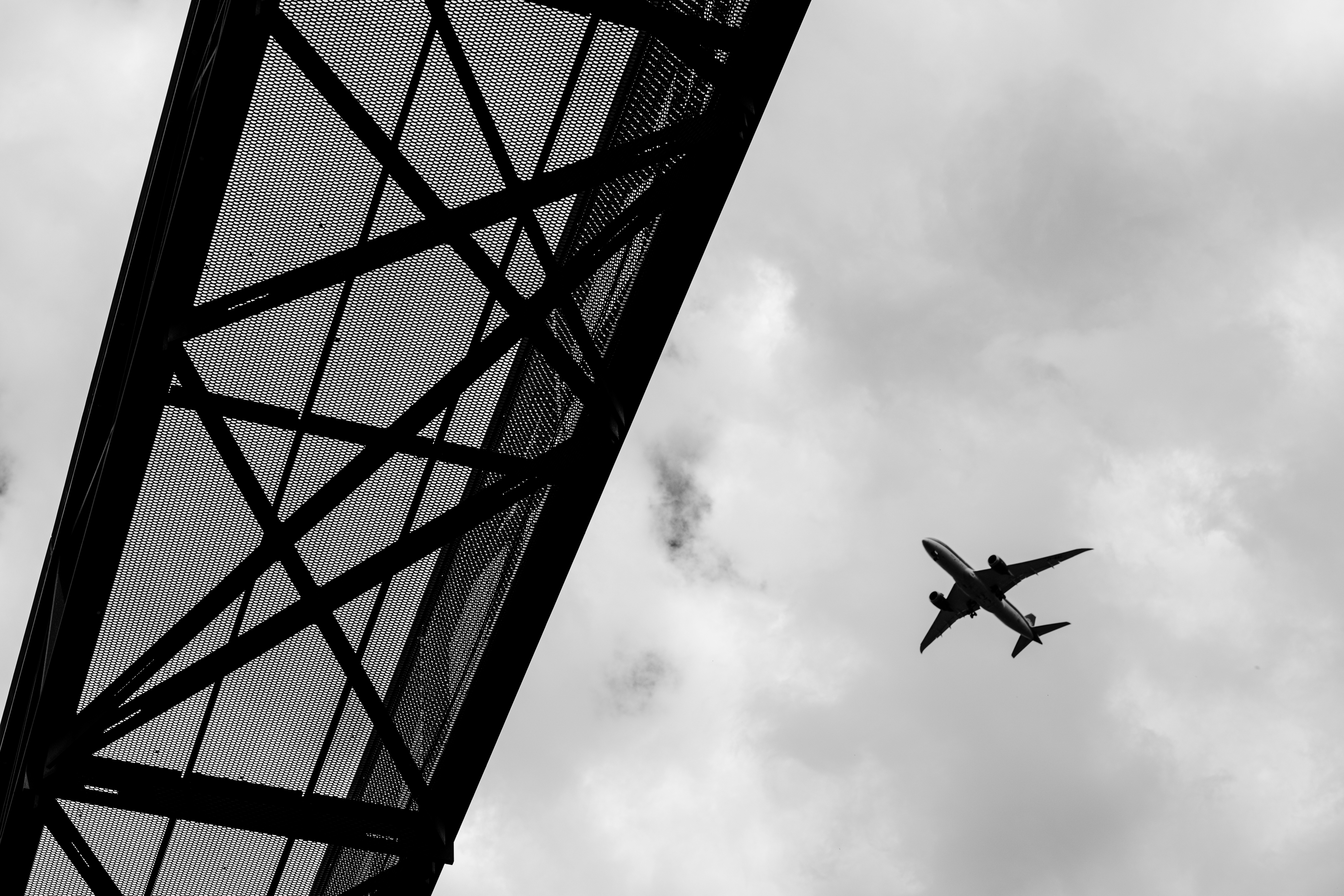 Steel and sky, modern intersections.