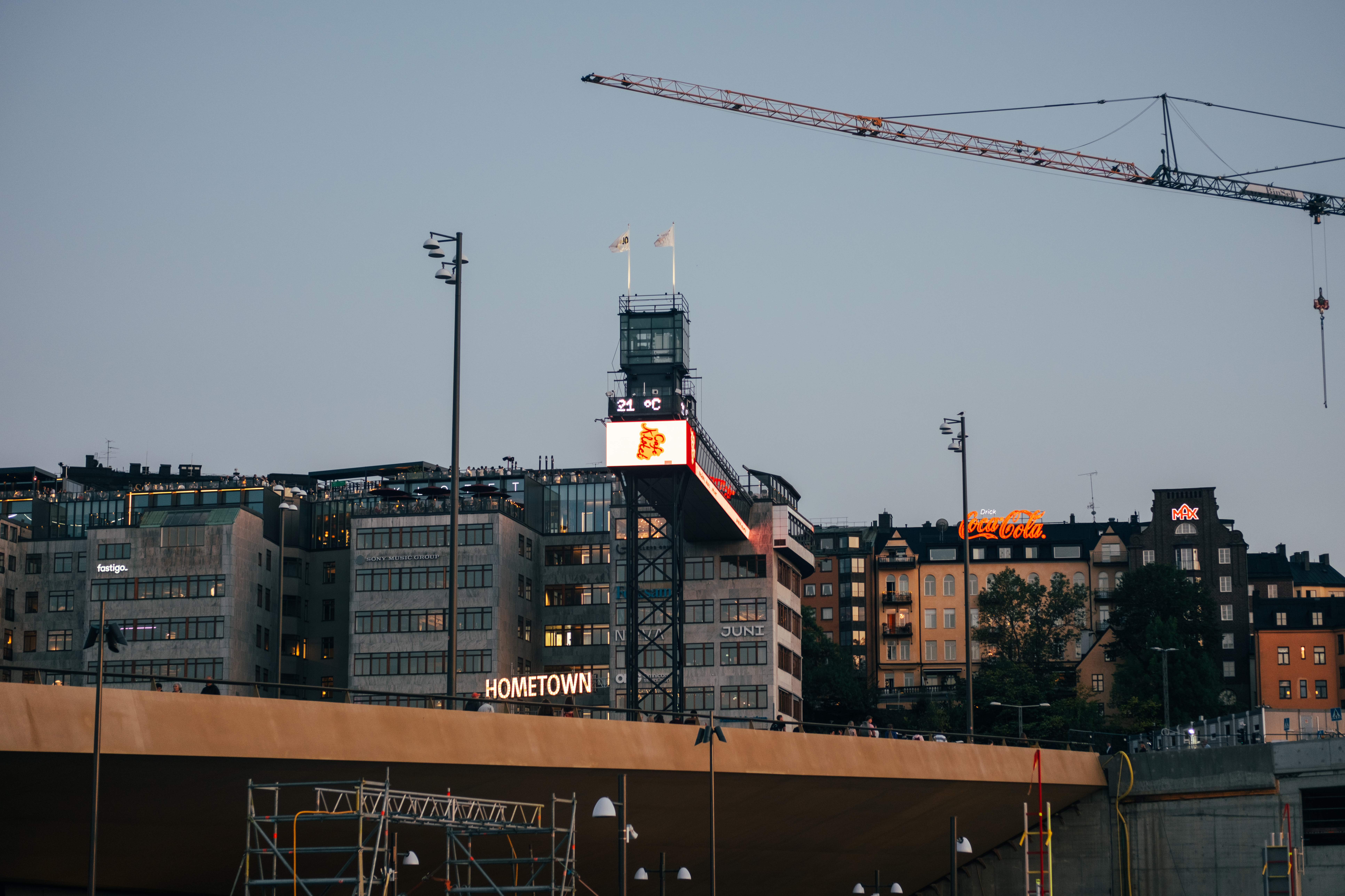 Stockholm skyline with evening lights.