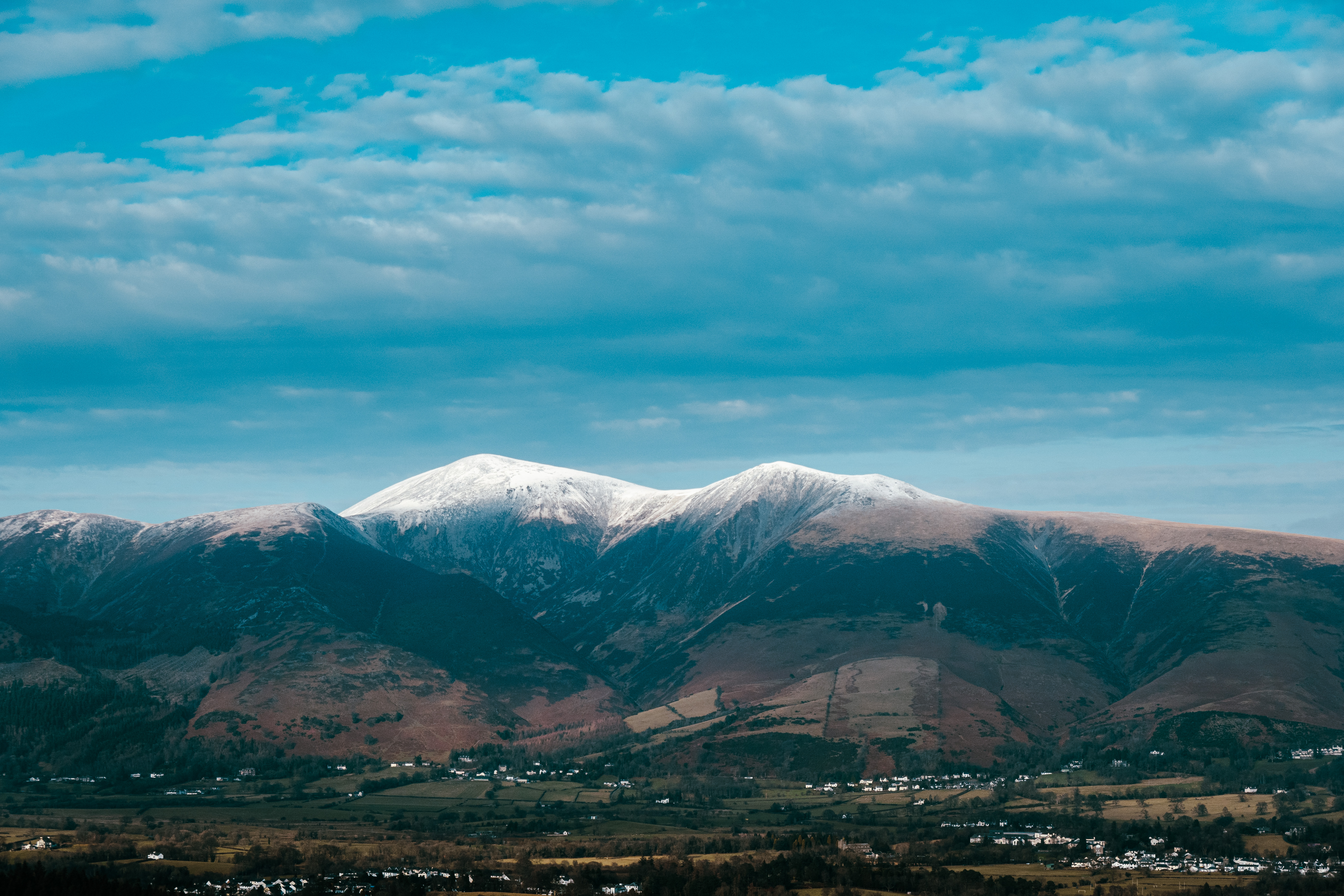 View of Skiddaw in snow from Cat Bells